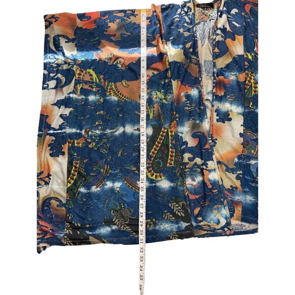 Calessa Womens Kimono Cardigan Burnout Blue Orange Artsy Open Front Size 3X - Picture 6 of 7
